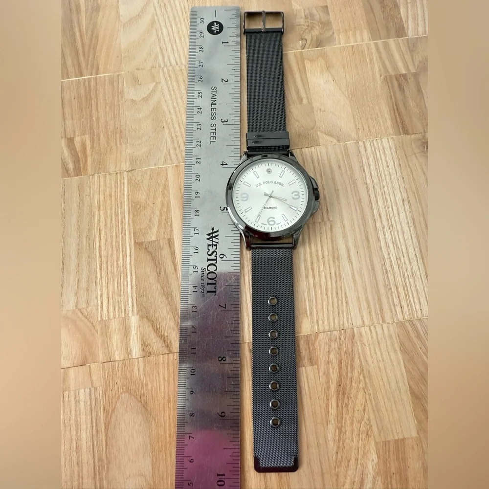 U.S. polo assoc. mens gunmetal gray diamond watch NEW BATTERY